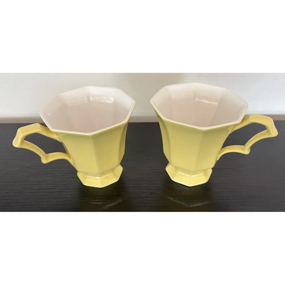 Set Of 2 Vintage Independence Ironstone Interpace Japan Yellow Coffee Cups